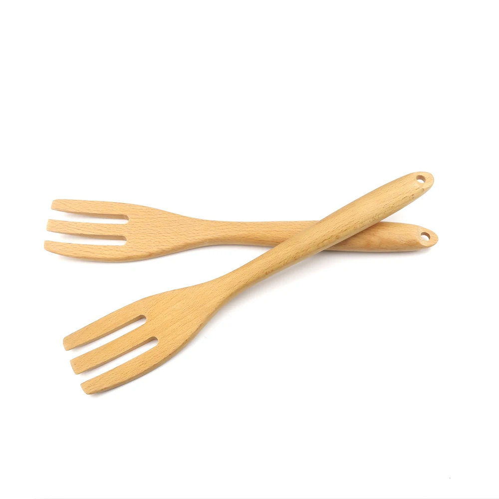 

Hot selling Eco Wholesale natural beech wooden fork cooking fork sets