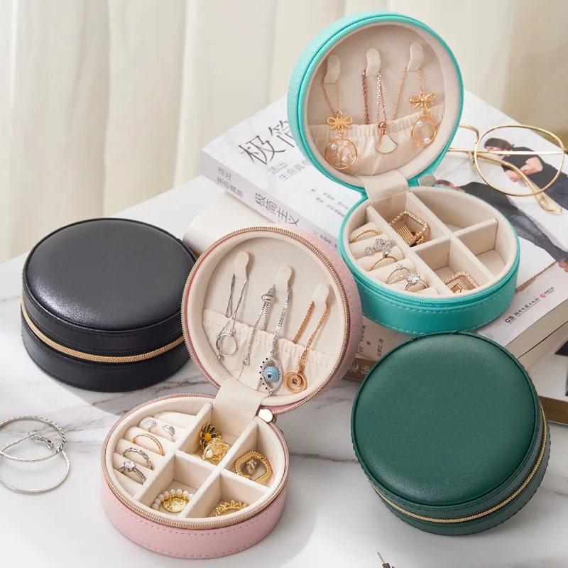 

pu leather travel circle jewellery packaging case ring storage holder jewelry box