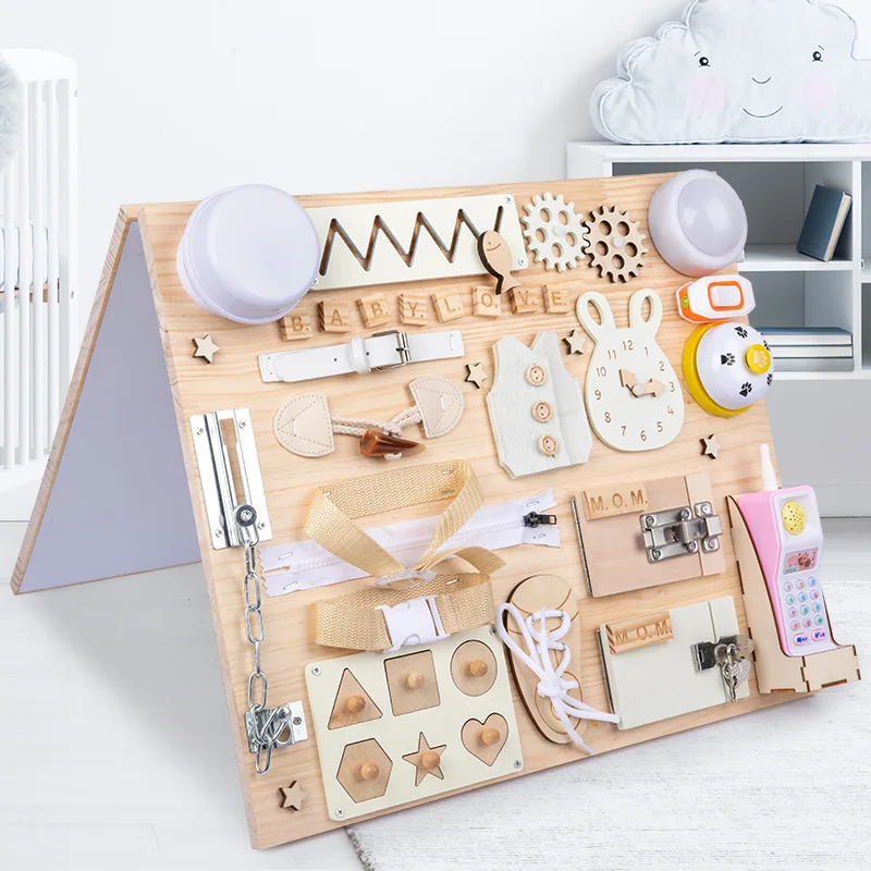 Children's Wooden Activity Busy Board Baby Kids Toy Wood Sensory Drawing Board Montessori Educational Learning Toys for Toddler