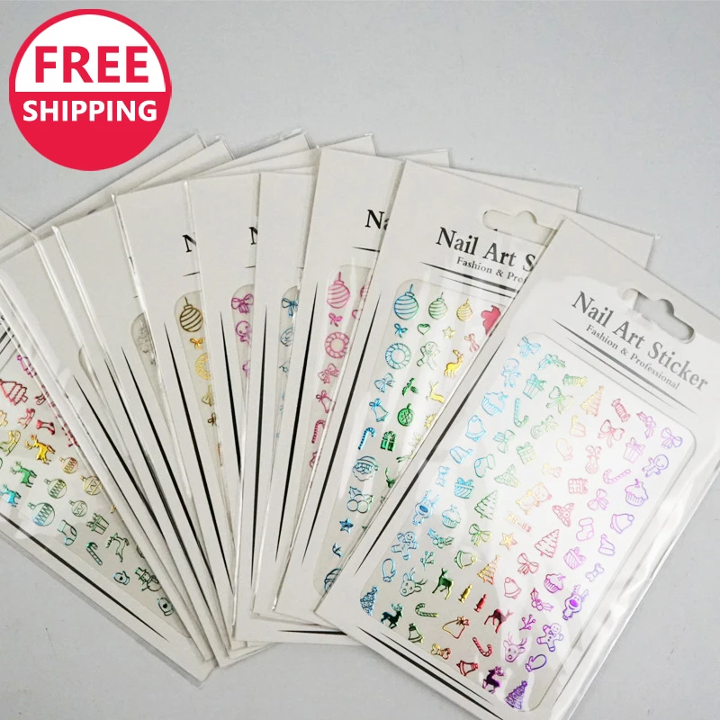 

Free Shipping Christmas Sticker Diy Nail Decal Christmas tree Sticker Nail Art Decoration snow Design Nail Salon Products