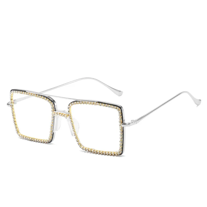 

Fashionable Square Big Frame Rhinestone Women Sunglasses 2020 Luxury Glasses Metal Sunglasses Woman