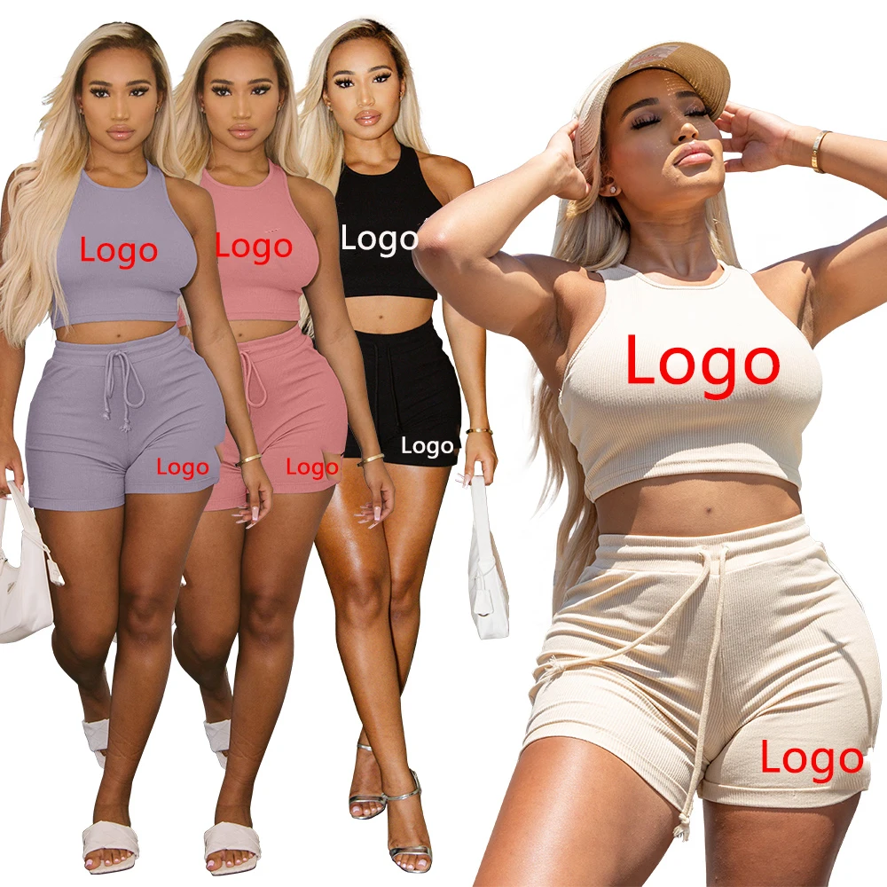 

2021 New Arrivals Summer Sets Women Fashion Casual Printing Letter Short Sleeve T-shirt Shorts 2 Piece Set Wholesale