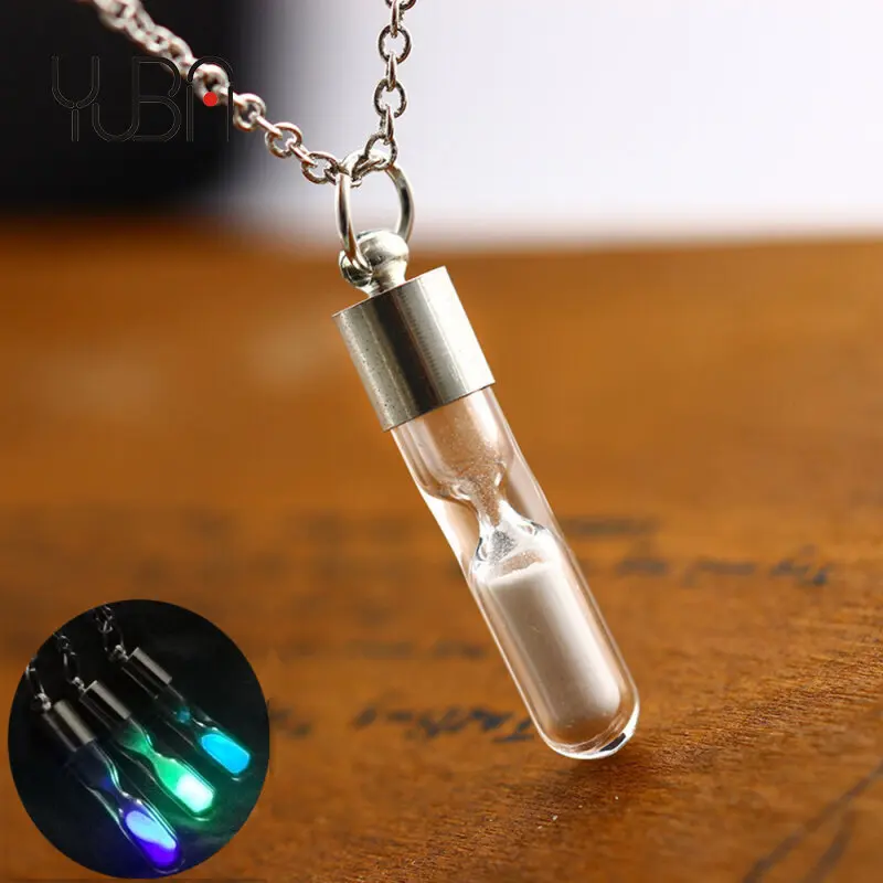 

Glowing Luminous Sand Timer Glass Pendant Hourglass Bottle Necklace, Silver/gold/rose gold/black