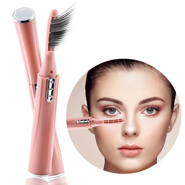 

2021 Latest Custom Portable Plastic Makeup Curling Kit Pink Extension Beauty Tools Electric Heated Eyelash Curler, Pink or customized