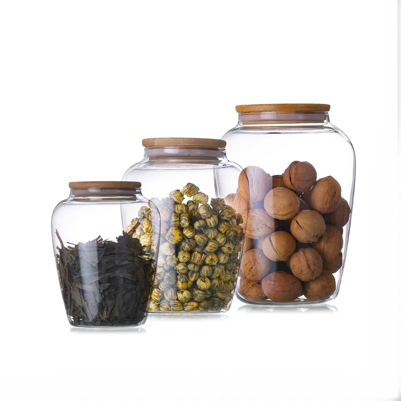 

Wholesale 600ml 1200ml 2000ml Transparent Big Glass Storage Jar Sealed Glass Tea Canister With Bamboo Lid