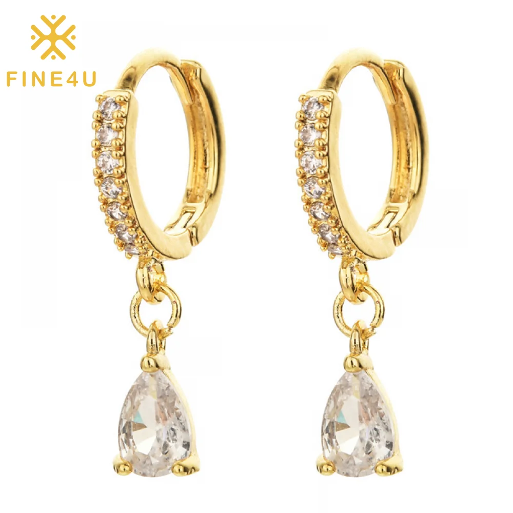 

2022 New Arrival Boucles D'oreilles Fashion Women 14K Gold Plated Drop Waterdrop Hoop Zircon Earrings