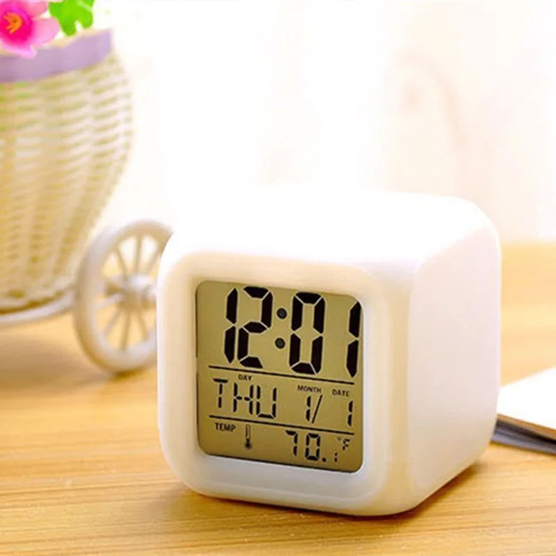 

Amazon hot-selling square electronic colorful luminous LED color-changing digital alarm clock children's toy clock