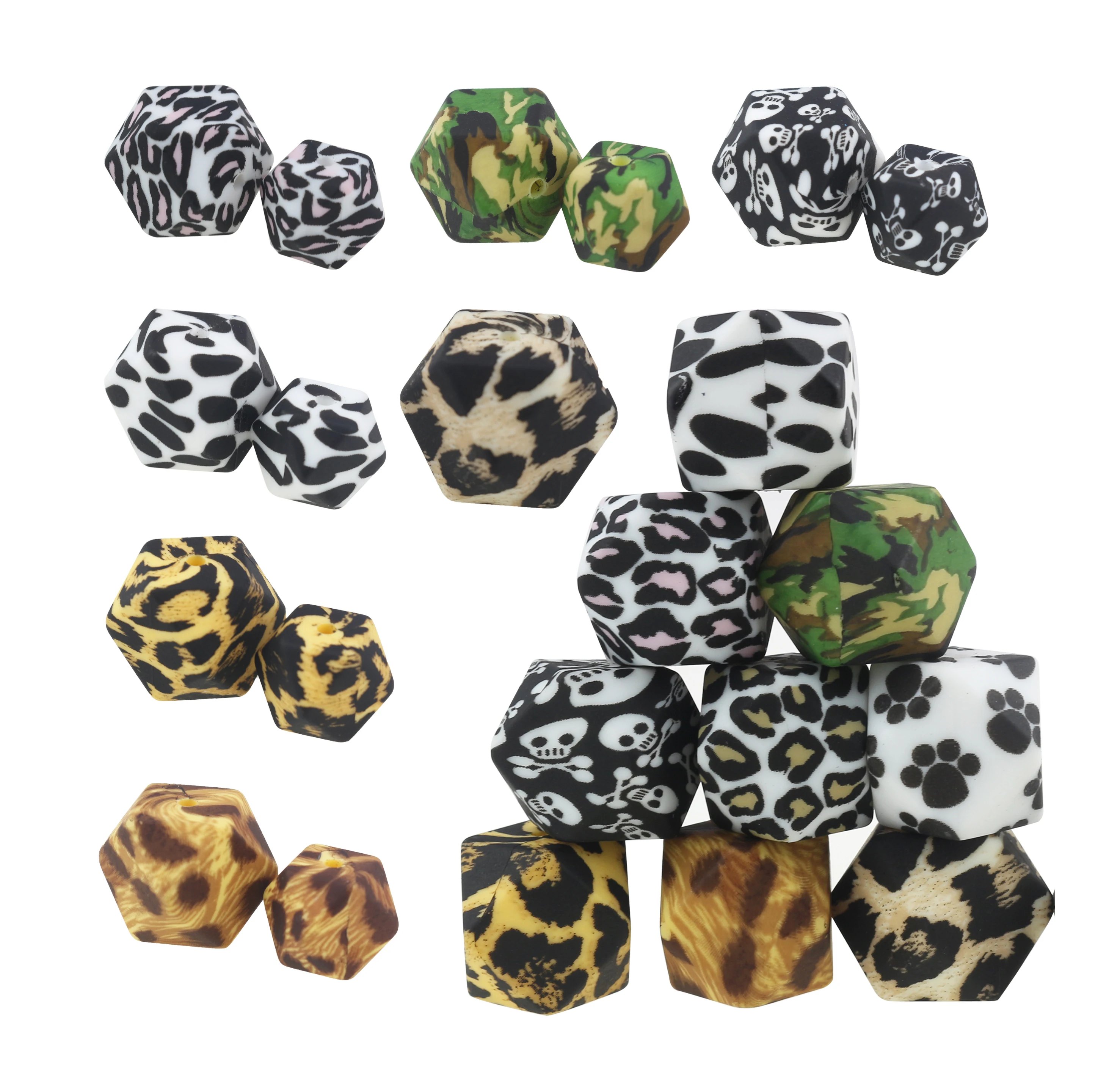 

Wholesale Rainbow  Hexagon Leopard Print Mini Animal Teething Chew Silicone Beads BPA Free