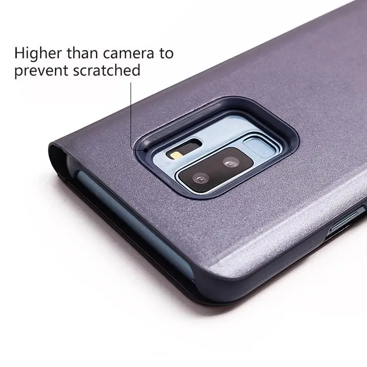 Luxury Leather Mirror Clear View Flip Standing Cell Phone Cover Case For Samsung Galaxy s9 s10 note 9 10