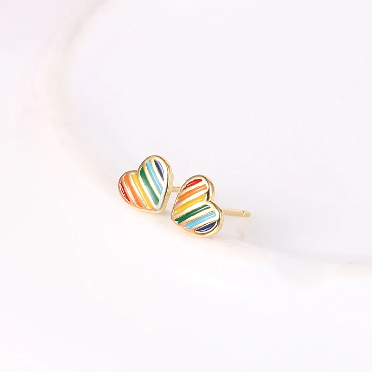 

Rainbow Love Heart Shaped Stud Earrings 925 Sterling Silver