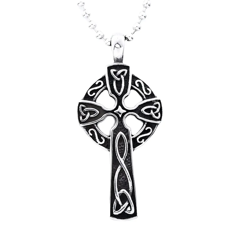 

Custom design Punk Mens Designer Stainless Steel Large Celtic Knot Irish Cross Pendant Chain Necklace for Men Women