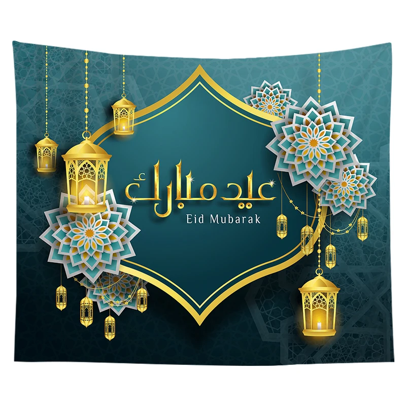 

Hot selling Eid Mubarak Ramadan Decor Printed Background Wall Tapestry Hanging, Multi color