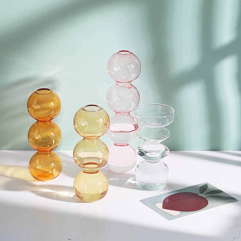 

Ins Nordic Minimalist Home Decor Gourd Bubble Shape Transparent Glass Vase Hydroponic Plant Flower Colorful Clear Crystal Vase, As picture