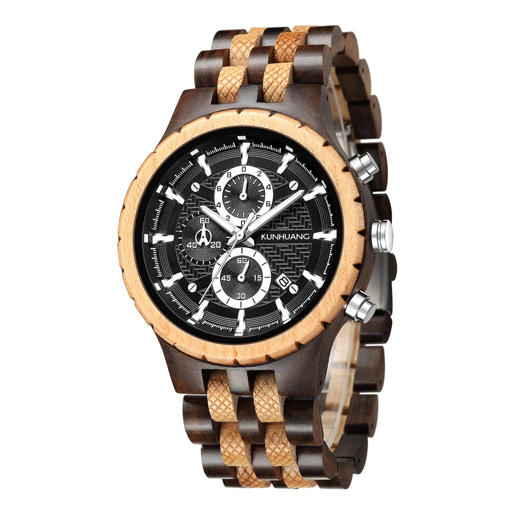 

Reloj De Madera Private Label Fashion Luxury Chronograph Watch Men Wrist Custom Logo Wood Watches Montre En Bois