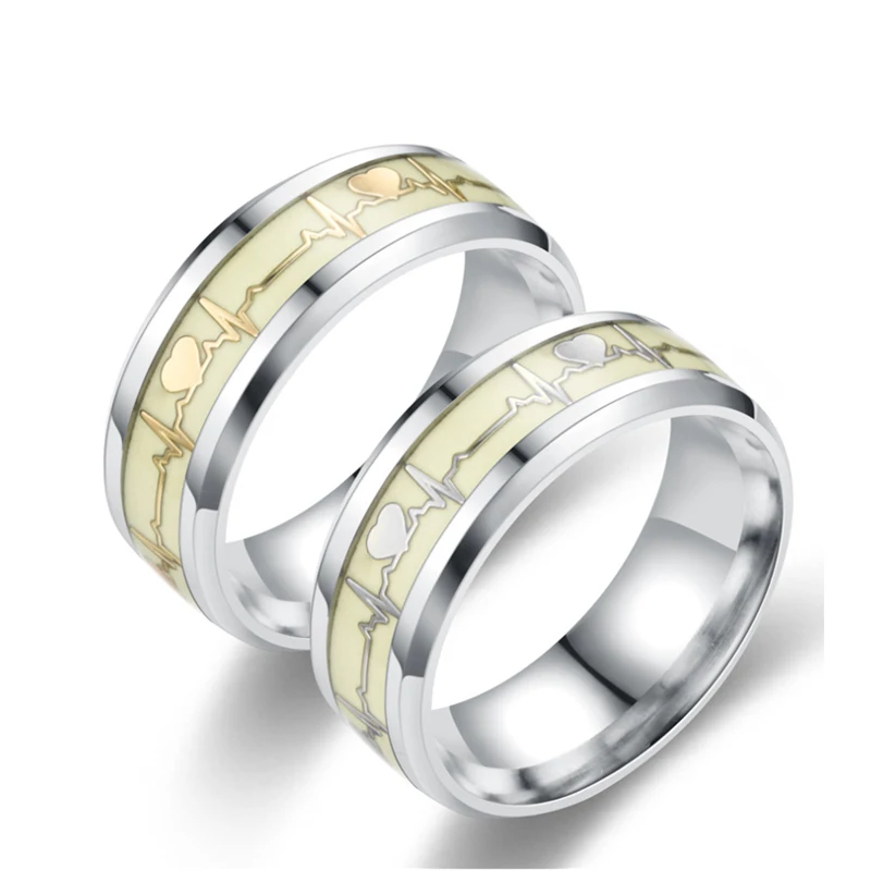 

Fashion hand jewelry stainless steel luminous heartbeat ring electrocardiogram couple ring