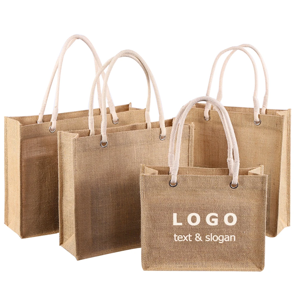 

Wholesale Logo Design Cheap Promotion Gift Beach Bag Portable Eco Friendly Reusable Burlap Jute Tote Bag Blank Shopping bag
