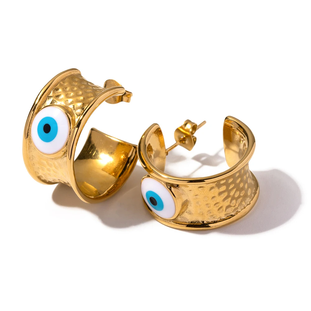 

J&D Jewelry Stainless Steel Hammer Devil's Eye Earring Blue Enamel Evil Eyes Drop Earrings for Girls