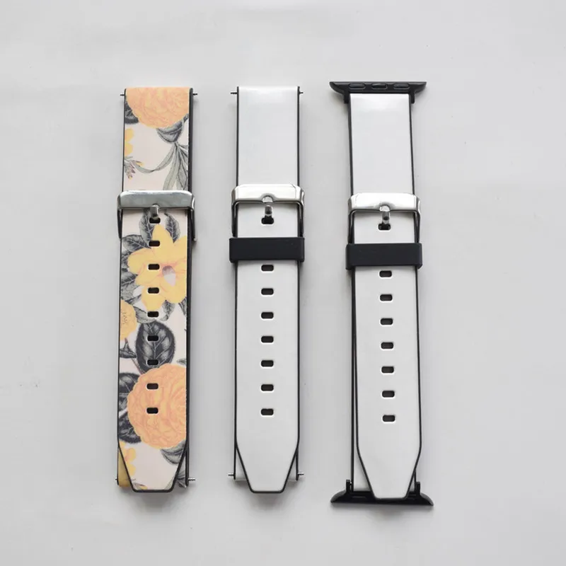 

Hot sale custom smart blank designer strap PU leather sublimation watch band for apple, White
