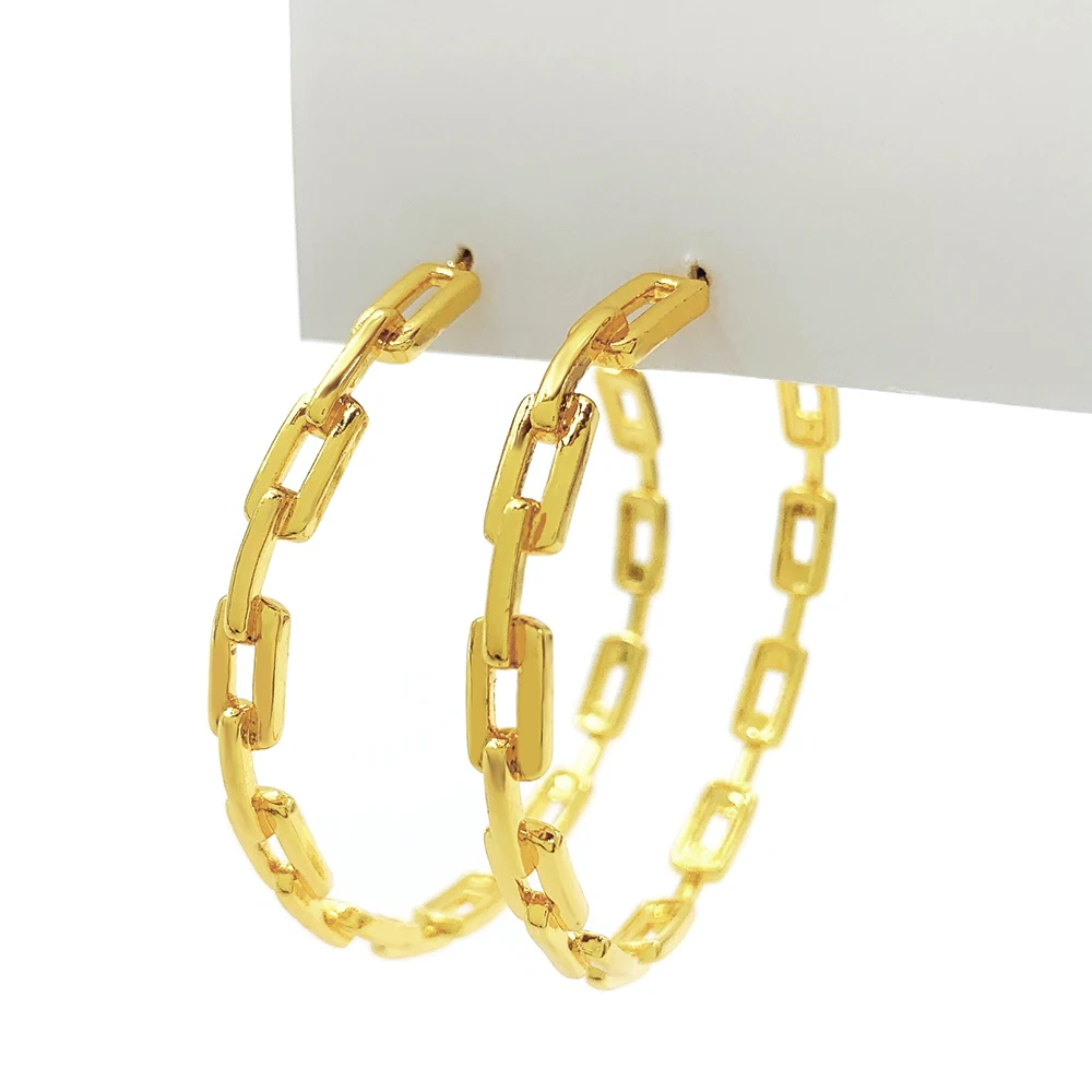 

metal geometric gold plated large hoop C shaped chain earrings