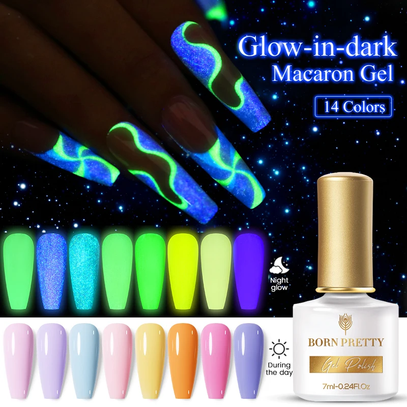 

BORN PRETTY 7ml Luminous Macaron Gel Polish 14 Colors Nail Art Soak Off UV Gel Nail Polish, 14 colors for choose