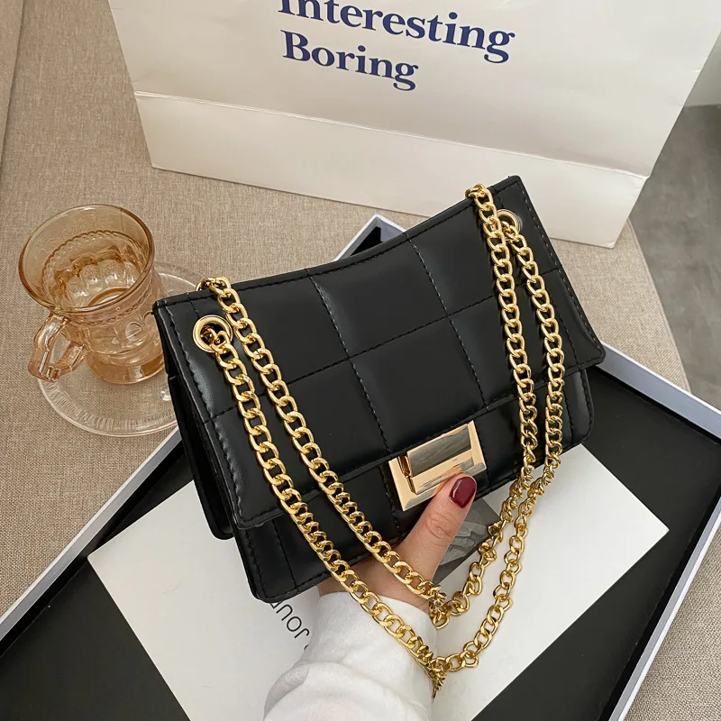 

Lock Chain Shoulder Messenger Bags Elegant Female Small Square Bag Leather Bags Women Handbags Ladies, White, yellow, green, black