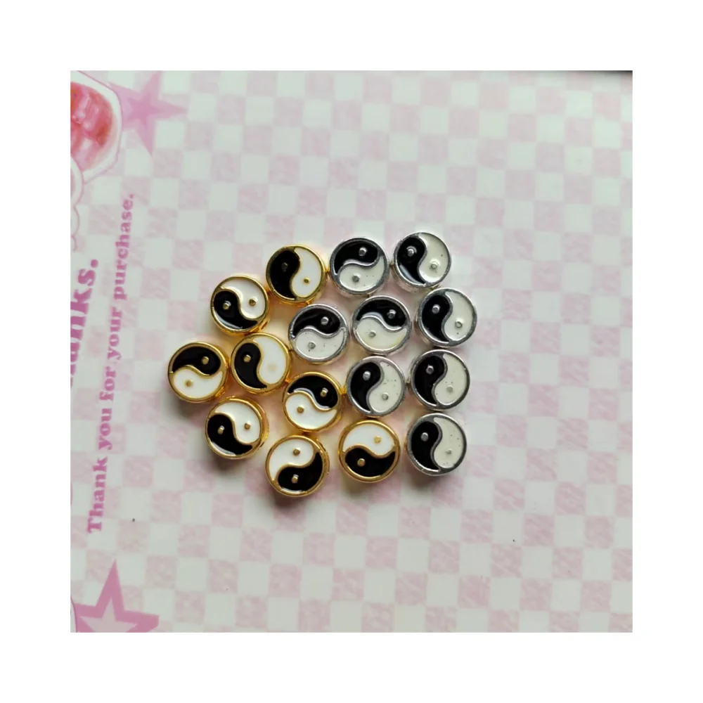 

Enamel Tai Chi Beads Flat Round Yin Yang Spacer Metal Beads for DIY Bracelet Necklace Jewelry Making Accessories