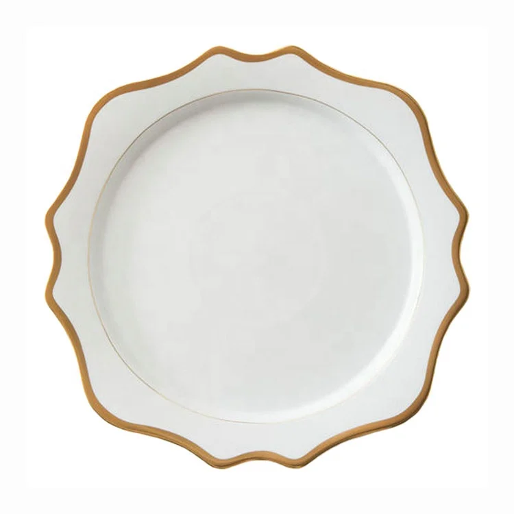 

Contemporary serving plate Wholesale Wedding Modern Ceramic Gold Rim Dinner Set Tableware Porcelain Plate
