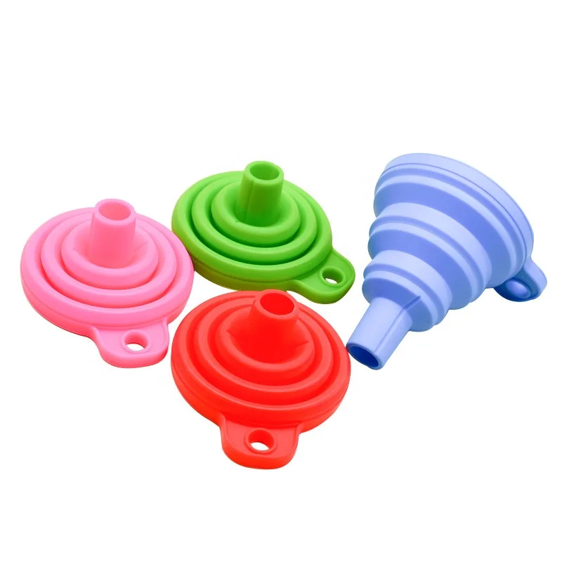 

Food Grade Colorful Kitchen Liquid Powder Transfer Silicone Collapsible Foldable Funnel, Red,orange,rose red,purple