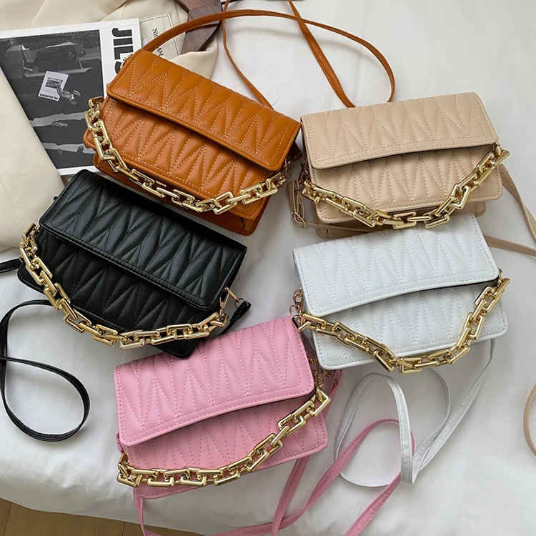 

2021 new French small crowdsourced ladies bag chain texture korean style sling bags, White, khaki, black, brown, pink