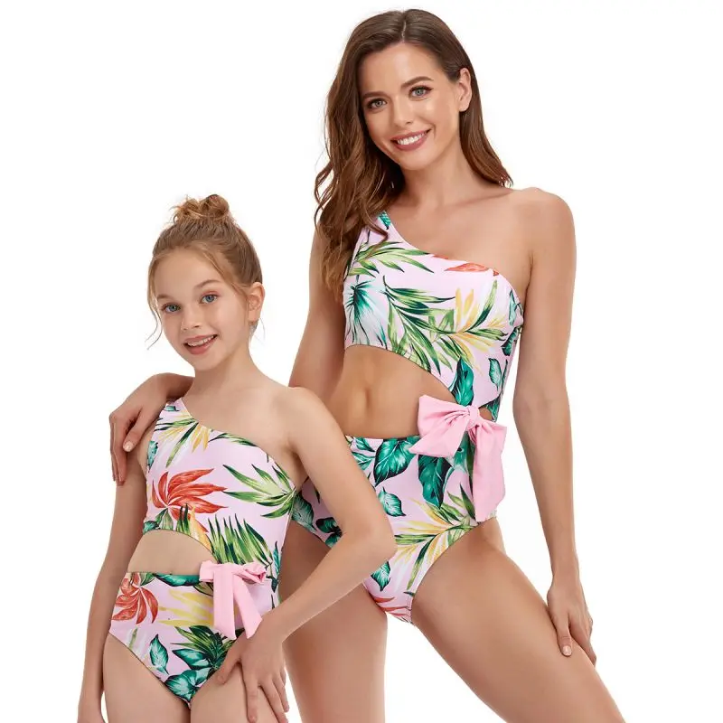 

2021 New Parent-child One-piece Swimsuit Oblique Shoulder Waistless Sexy In Stock Wholesale Swimsuit