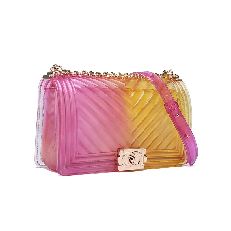 

Fashionable color PVC jelly one-shoulder diagonal chain transparent mini female bag