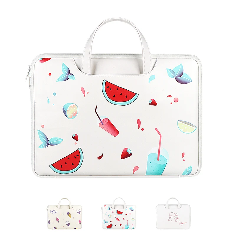 

ST01KT cartoon fruit laptop bag korean tablet notebook liner bag cute printing briefcase casual pu bag for macbook new 16 inch, 4 colors