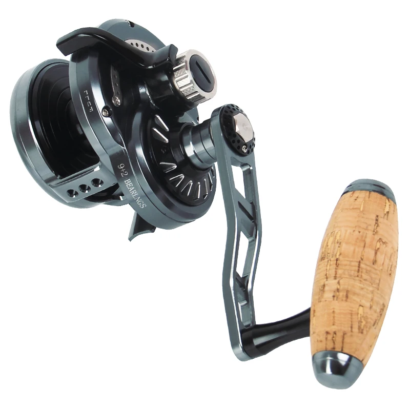Hot sale cork knob handle jigging reel overhead slow jig fishing reel Gear ratio 6.3:1 9+2BB All metal saltwater fishing reels, Dark gun color