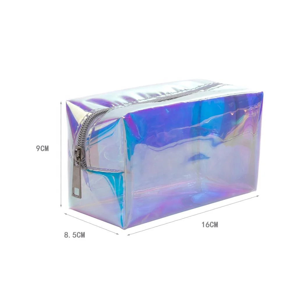 

Ready to Ship Holographic Vinyl Clear Wash Ziplock Waterproof Sublimation Tool Organizer Tpu cosmetic bag, Colorful