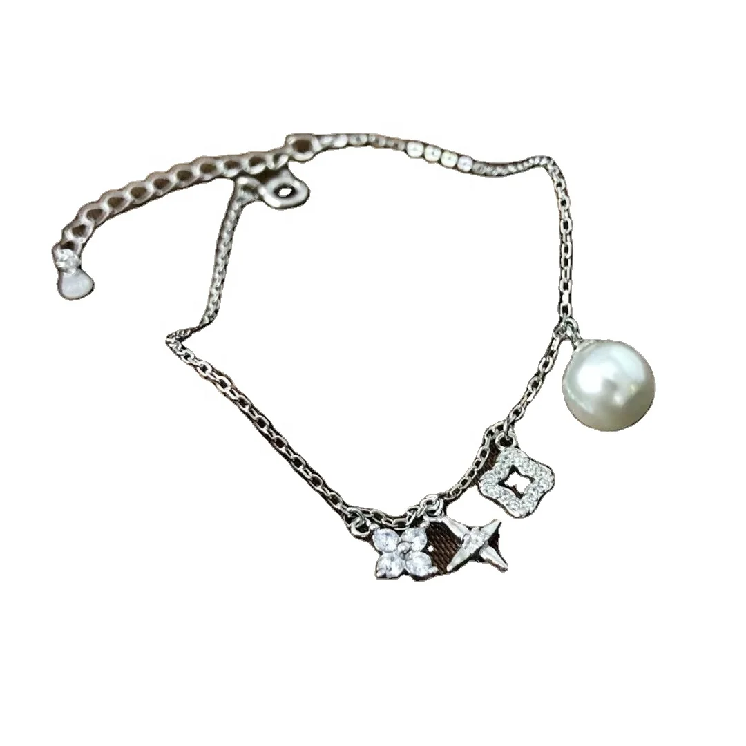 B424 8-9mm Sterling Silver 18k Gold Plated Freshwater Pearl Beads Bracelet&bangle Accessory DIY Mountings Jewelry Wholesale