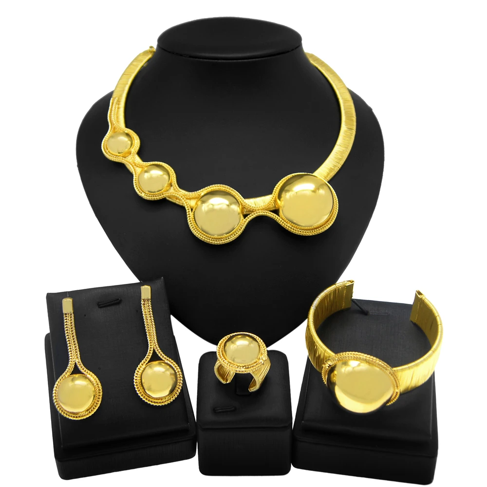 

Yulaili Jewelry Set New Design Necklace Bracelet Sets Costume Accessories Italian Brazilian Gold Plated Women Wedding Party Gift