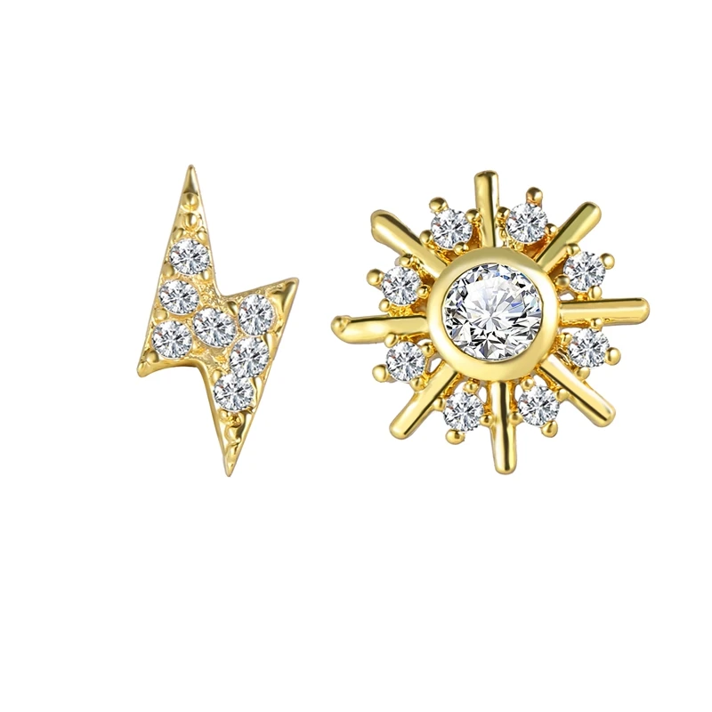 

Fashion New Design Gold Plated Sun and Lighting Dainty Crystal Stud Earrings for Women