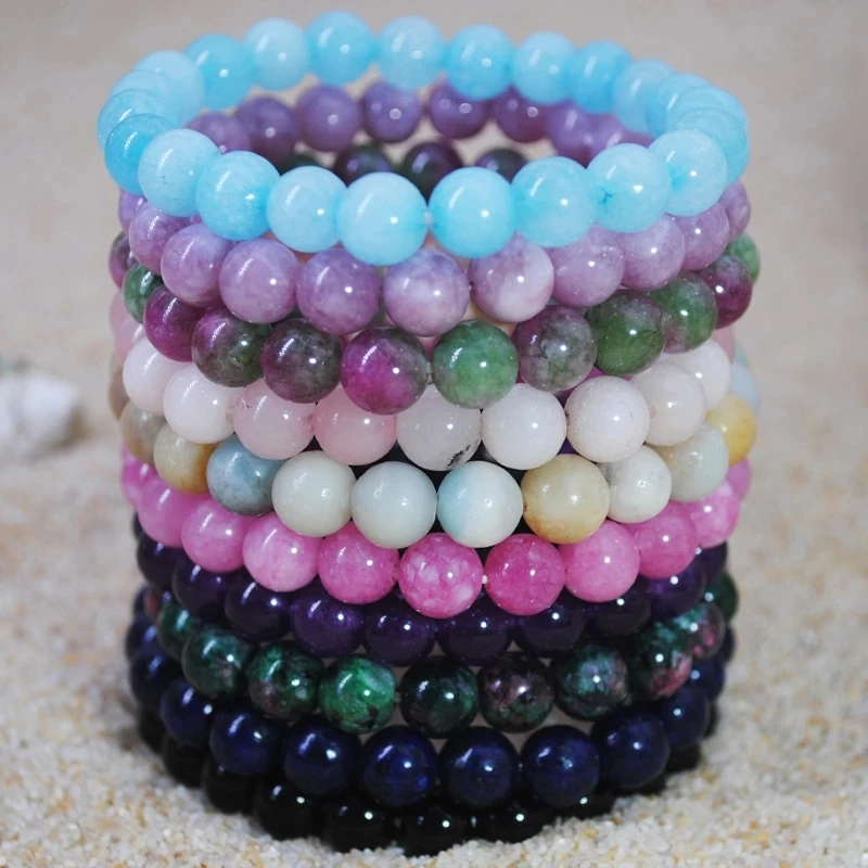 

New Natural Stone Beads Bracelet 8mm Amethyst Rose Quartz Agate Lavender Jade Bracelet Women Jewelry Gifts