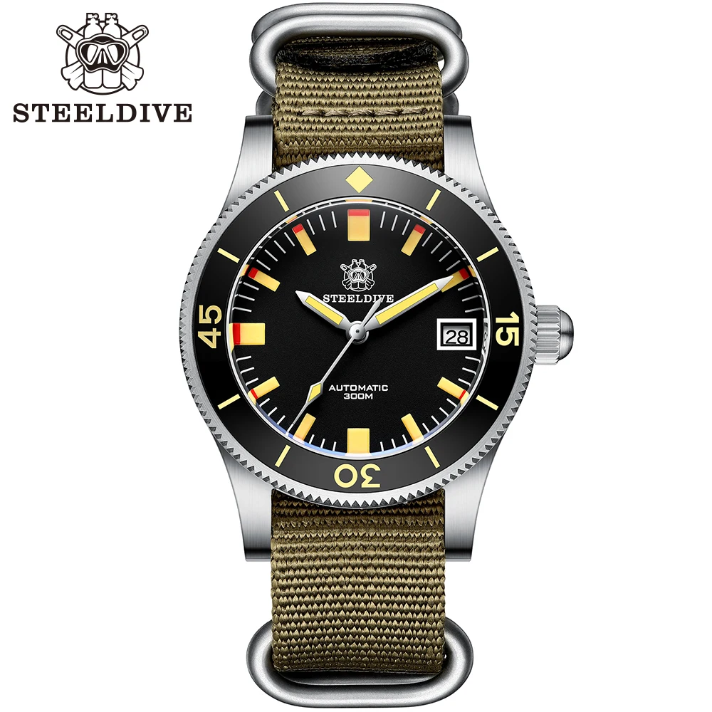 

New Arrival 2020! STEELDIVE Men's Vintage Diving Watch 41mm Black Dial 300M Waterproof NH35 Automatic Movement Men's Watches