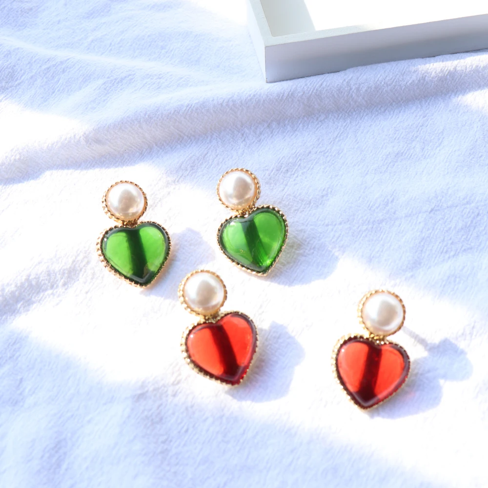 

Wholesale Korean Sweet Trendy Heart Geometric Pearl Round Drop Dangle Earrings for Women, Colorful