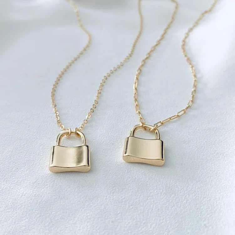 

Wholesale gold plated 925 sterling silver paperclip chain lock pendant necklace