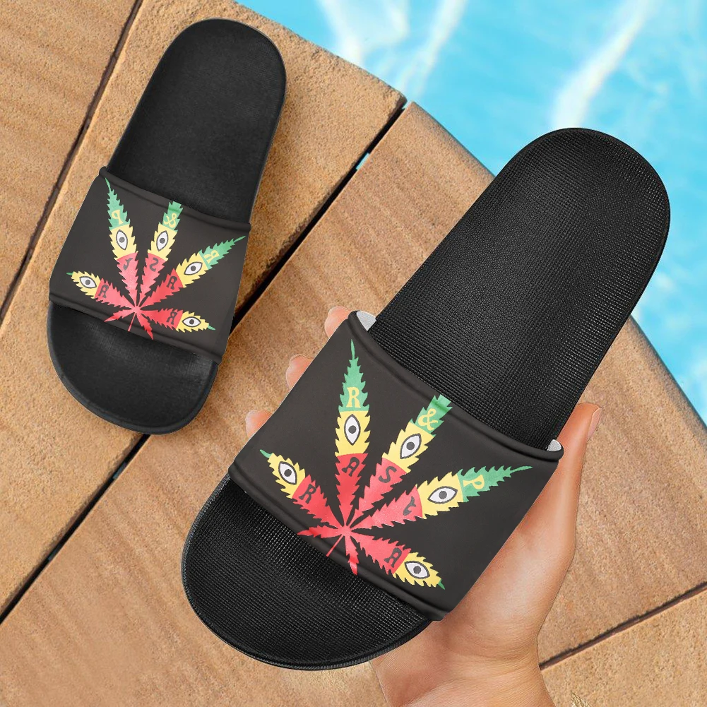 

New Weed Leafs Print Slippers Soft Home Shoes Black Soles Unisex Design Summer Beach Slides Sandal Cannabis Leaf Printing Sandal, Like picture shows,support custom