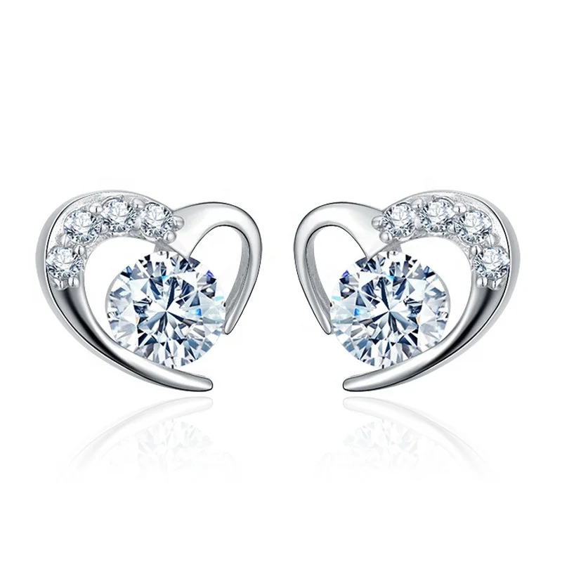 

Trendy Stud Earrings Heart Zircon Designs Jewelry Models 2022 for Woman Earring Love Pictures of Small Silver Gift White Party