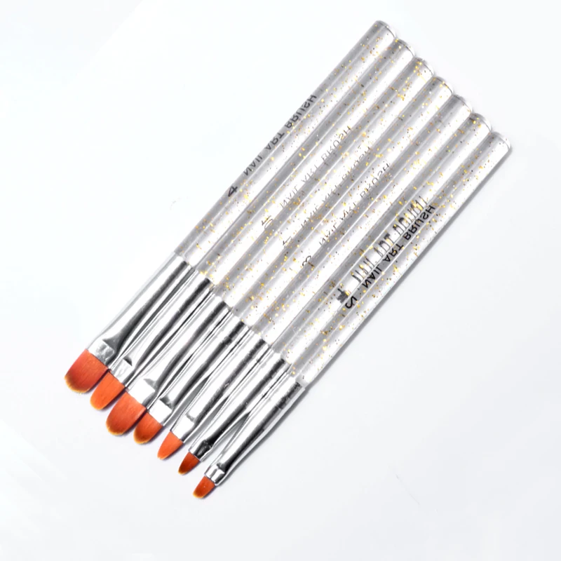 

7pcs/set Clear Crystal Handle UV Gel Flat Nail Art Design Brush Pen Set Drawing Carving Liner Painting Pens Multifunction Kits