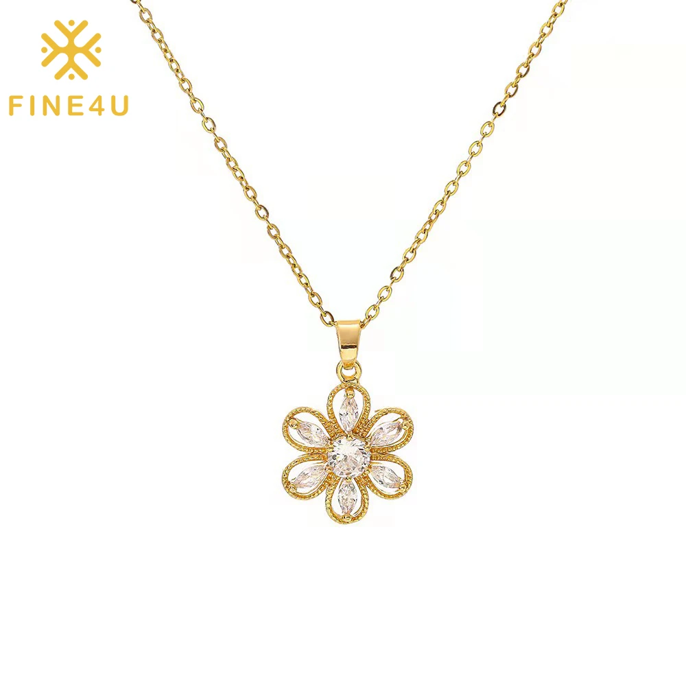 

Luxury Fashion Jewelry 18K Gold Plated Diamond Zircon Pendant Flower Necklace For Women