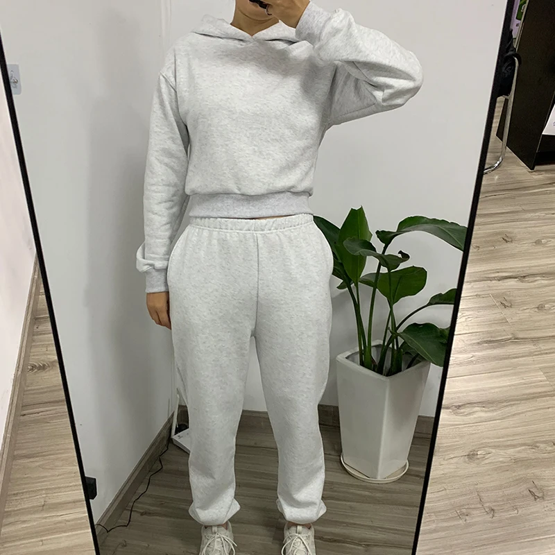 

Spring 2 Piece Outfit Sweatpants and Hoodies Fleece Jogger Plain Sweatshirt Loungewear Sweatsuit Women Cotton Jogging Suit Set
