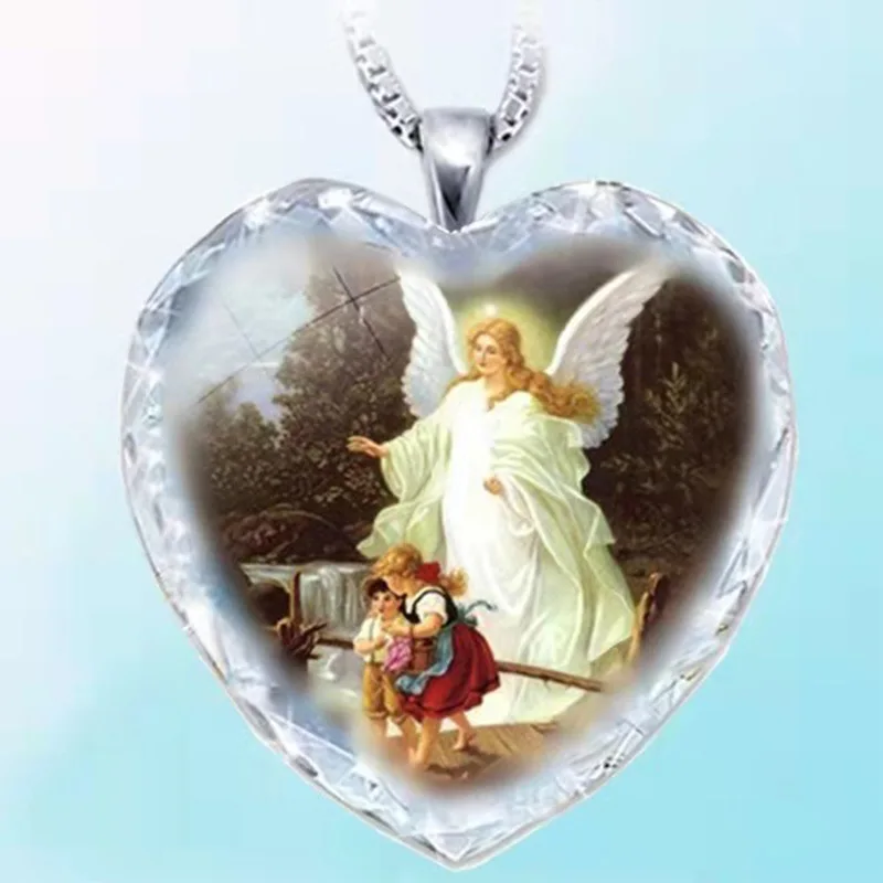 

RisingMoon Collar Heart Religious Catholic Church Pendant Virgin Mary Angel Necklace, Picture shows