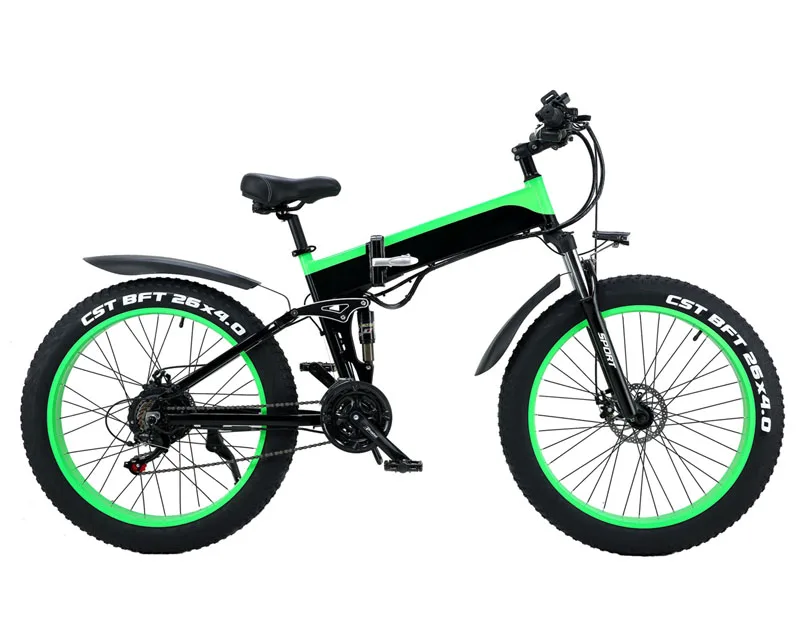 

48V 500W Motor 26" *4.0 Fat Tyre Folding Electric Bike Tektro Disc Brake Adjustable Stem E Bike, Yellow/green