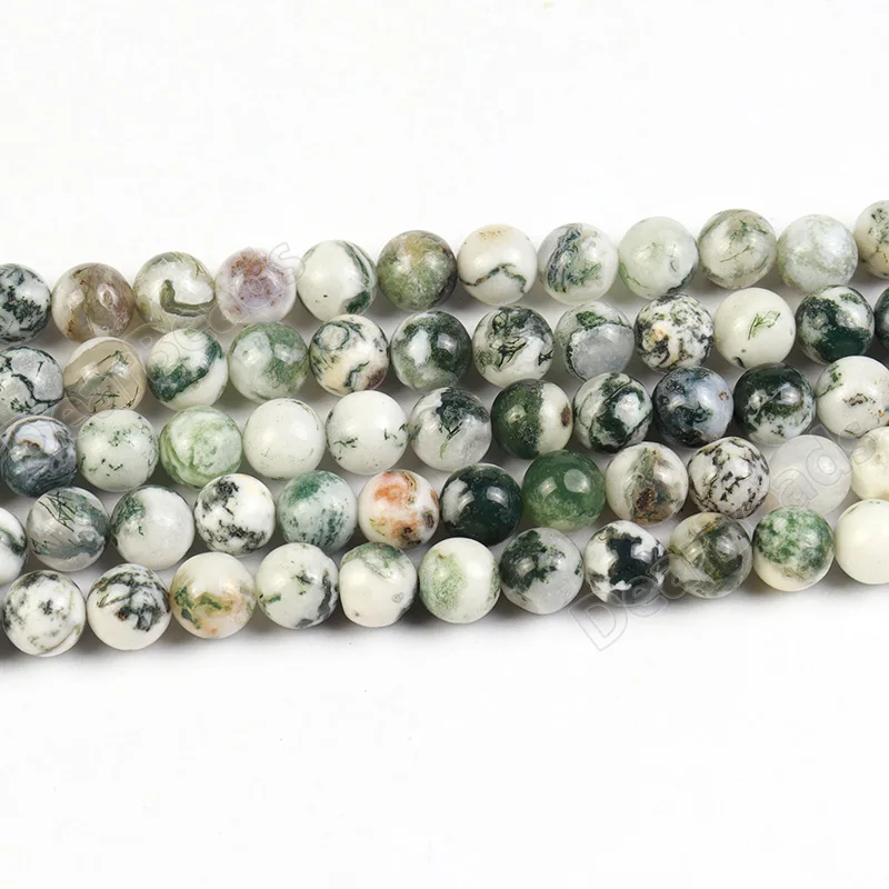 

Wholesale Natural Cheap Smooth Round Tree Agate Loose Gemstone Beads For DIY Jewelry Making 4mm 6mm 8mm 10mm 12mm