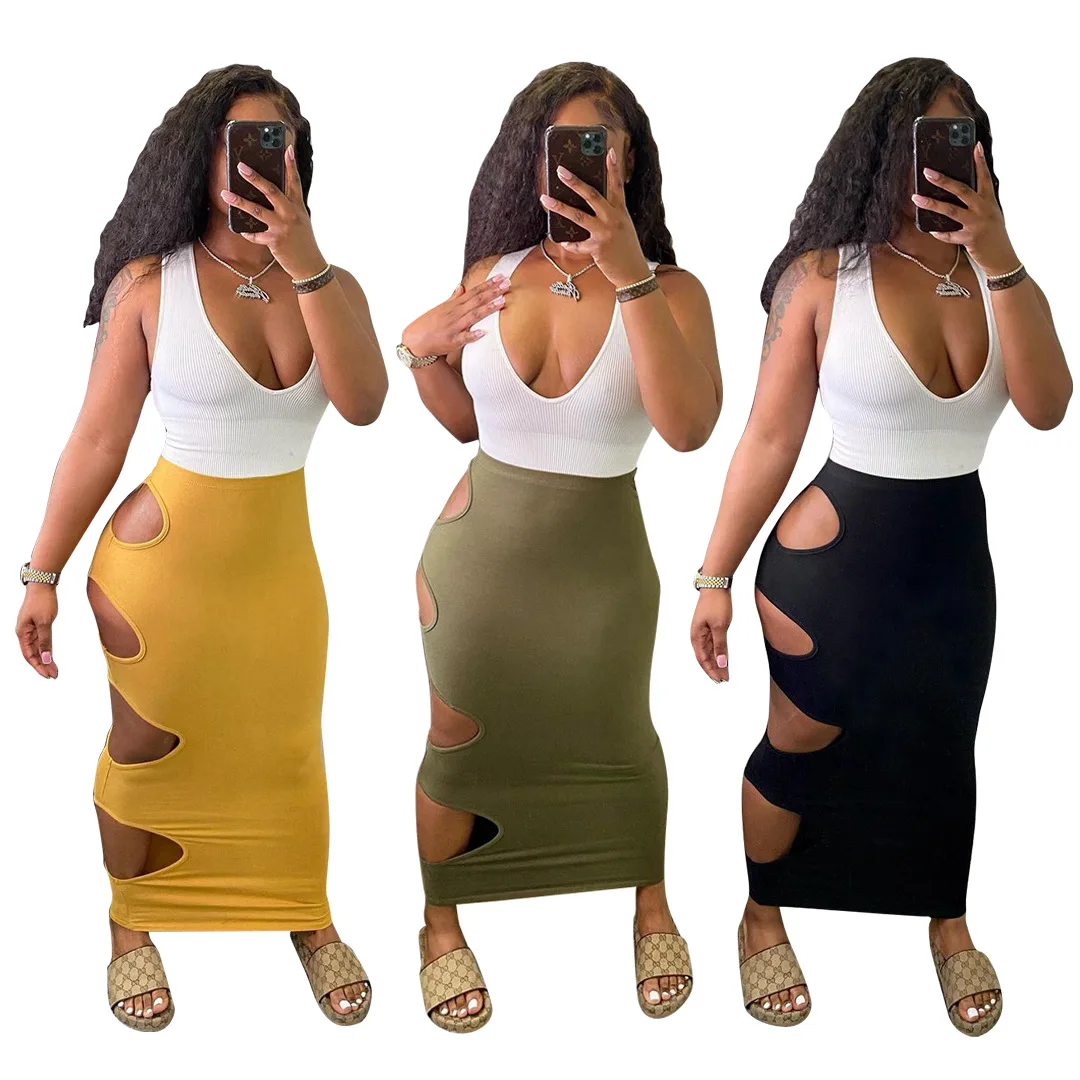 

Summer Women Two Piece Skirt Set 2 Piece Sexy Streetwear Hollow out Tracksuit Outfits, Shown